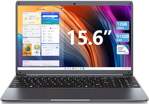 SGIN 15,6 pollici Laptop 12GB RAM 512GB SSD Notebook, Celeron N5095 Up to 2.9Ghz,FHD 1920 x 1080, 2.4/5.0G WiFi, 5000mAh, Bluetooth 4.2, Supporta memoria espandibile 512GB TF