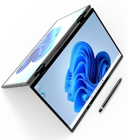 Tuofudun 360° YOGA Laptop Intel N95, 10.5 pollici 2.5K doppio schermo touch, 32GB DDR4, 2TB SSD, 2 in 1 Tablet Windows 11 Pro, con penna stilo