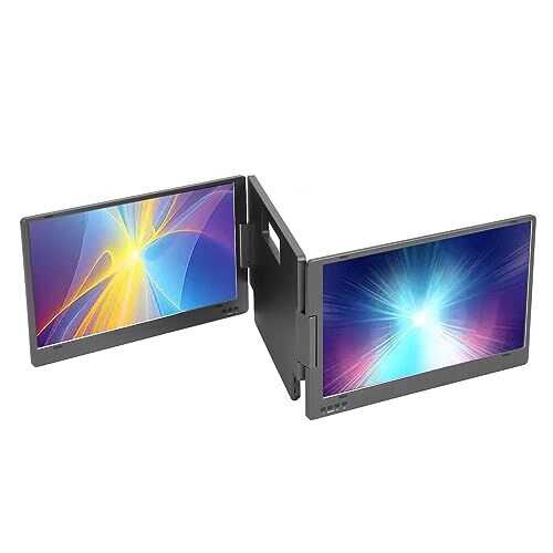 Pyhodi Monitor Portatile Triplo da 14 Pollici, Extender Portatile Pieghevole FHD 1080P HDR IPS Doppio Schermo per Laptop da 15,6 Pollici, Supporto Regolabile, Angolo di (X 90A Spina UE)