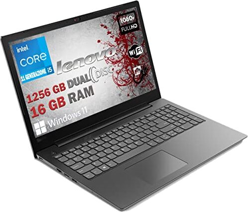 Lenovo Notebook SSD Intel i5 11Th Quad Core Display FULL HD 1920x1080 Led da 15,6" Ram 16 Gb DDR4,SSD 1256 Gb, wifi, webcam, Bt, 3 usb, Win 11 Pro, pronto All'uso, Garanzia Italia