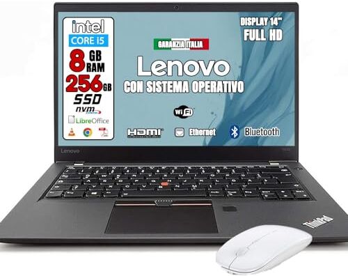 Lenovo PC Portatile 14 Pollici, Notebook 14 Pollici, Computer Portatile 14 Pollici,  ThinkPad T470, i5-7300U, 16GB RAM, 256GB SSD, Laptop, Windows 10, Garanzia 2 Anni (Ricondizionato)