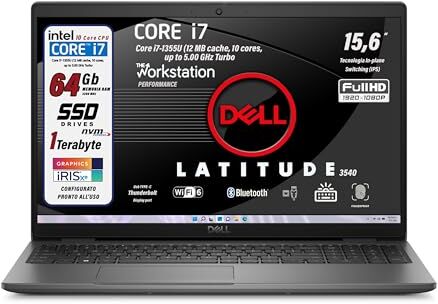 Dell Notebook  Latitude, RAM 64 Gb, Intel Core i7-1355U 13th, 12 MB cache, 10 cores, 5.00 GHz Turbo, 15.6" FullHD, SSD 1Tb, Tastiera Retroilluminata, Fingerprint, Win 11 Pro, Pronto all'Uso