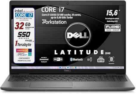 Dell Notebook  Latitude, 13th Gen Intel Core i7-1355U   12 MB cache, 10 cores, 5.00 GHz Turbo   15.6" FullHD, SSD 1 TB, RAM 32 GB, Tastiera Retroilluminata, Fingerprint, Win 11 Pro Pronto all'Uso