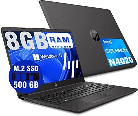 HP Notebook Portatile Full HD Intel N4020 Fino a 2,8Ghz,15,6" Hd,Ram 8Gb Ddr4,Ssd 500 Gb M2,Hdmi,Usb 3.0,Wifi,Lan RJ-45, Bluetooth, Webcam, Windows 11 Pro