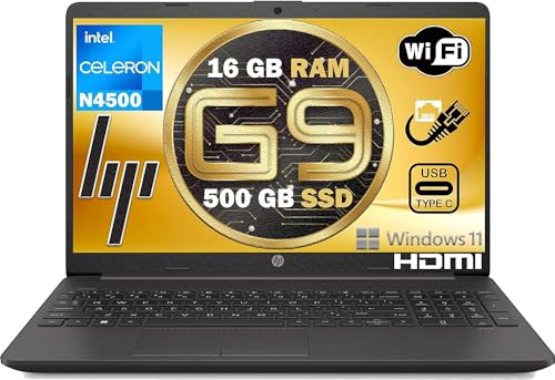 HP Notebook NUOVO MODELLO 2024 G9 pc portatile Intel n 4500 16 Gb Ram SSD Pci Nvme da 500 Gb display 15,6 antiriflesso 3 usb hdmi lan wi-fi win 11 Pro, N4500 OPEN Office