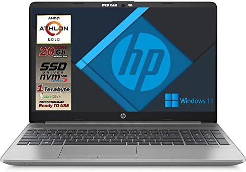 HP 255 G9 Silver Notebook Portatile, SSD M2 NVME 1TB, Display FullHD 15.6", Amd A9 Gold 3150U fino a 3,3 GHz, RAM 20GB DDR4, Wi-fi, 3 usb, webcam HD, Win11 Pro, Pronto All'uso, Gar. It