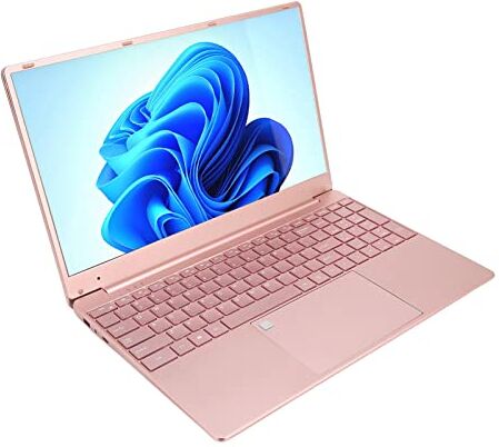 Naroote Laptop HD da 15,6 Pollici, Processore N5095 PC Portatile Multi Interfacce Batteria Quad Core in Oro Rosa 7000mAh per l'intrattenimento (16+256G Spina UE)