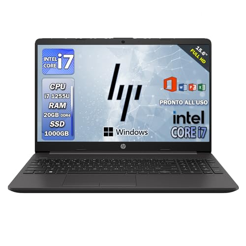 HP 250 G9, Notebook i7 Pc portatile, intel 12Th 4,7Ghz, Ram 20Gb, SSD 1 Tb, Display 15.6" FHD Ips, Windows 11 Pro, Office Pro, Laptop i7 pronto all'uso
