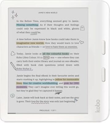 Kobo Libra Colour   eReader   7” Glare-Free Colour E Ink Kaleido™ 3 Display   Dark Mode Option   Audiobooks   Waterproof   White