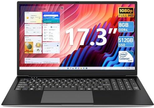 SGIN 17 Pollici Laptop 8 GB RAM 512 GB SSD Notebook, Celeron Dual Core, Up to 2.8 Ghz, 1920 * 1080 FHD, 2.4/5.0G WiFi, 4.2 Bluetooth, Supporta memoria espandibile 512 GB TF