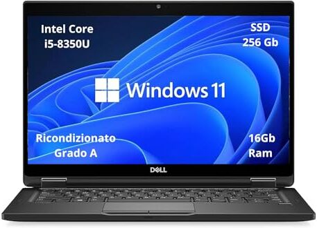 Generico Notebook Dell Latitude 7390 13.3 Pollici, Intel Core i5-8350U, 16gb Ram SSD 256Gb, Pc Computer Portatile Ricondizionato, Windows 11 Pro