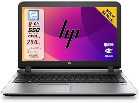 HP Probook, Pc Portatile Notebook intel core i5-6200U, Display HD da 15,6", Ram 8 Gb, SSD 256 Gb, Pacchetto Libre, W10 (ricondizionato)