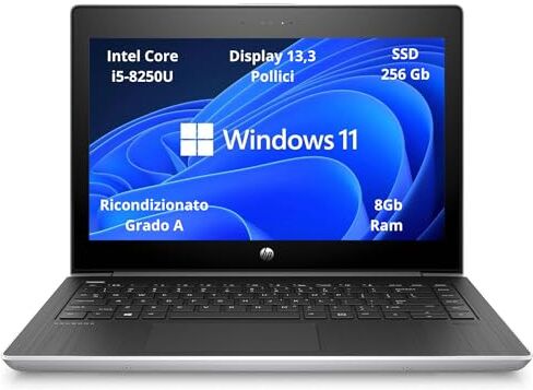 Generico Notebook Hp Probook 430 G5 13,3 Pollici, Pc Computer Portatile Ricondizionato, Intel Core i5-8250U, 8Gb Ram SSD 256Gb, Windows 11