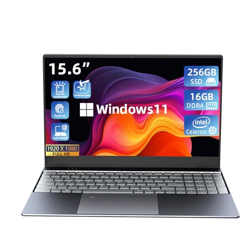 Morostron PC Portatile 15,6 Pollici Windows 11 Computer Portatile, 16 GB RAM 256 GB SSD, Intel Celeron N5095 Notebook, Full HD IPS 1920x1080,Sblocco impronta digitale,Corpo in metallo -Grigio