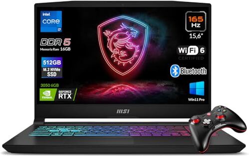 MSI Notebook Gaming Katana 15, Cpu Intel I7-12650H, RAM 16Gb, 512Gb SSD, 15.6 FHD 144Hz, GeForce RTX 3050 6GB GDDR6, Tastiera Retroilluminata RGB, Joypad incluso.