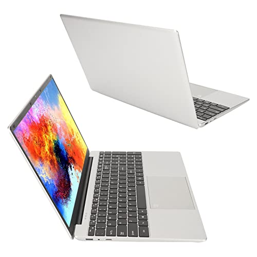 Generic Laptop HD da 15,6 Pollici, Tastiera Retroilluminata IPS 1080P Multi-interfaccia 16 GB RAM 128 GB SSD Argento per Lavoro per 11 (16+128G Spina europea)