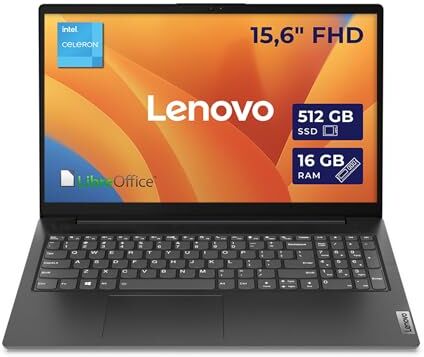 Lenovo , Pc Portatile Notebook, Display FHD da 15,6", cpu Intel N4500, Ram 16Gb, SSD M2 500Gb, Windows 11, Computer Portatile Pronto all'uso