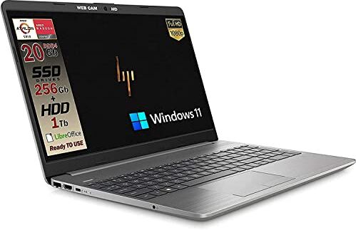 HP 255 G9 Silver Notebook Portatile, SSD M2 256GB + 1TB, Display FullHD 15.6", Amd A9 Gold 3150U fino a 3,3 GHz, 20GB DDR4, Wi-fi, 3 usb, webcam HD, Win11 Pro, Pronto All'uso, Gar. IT