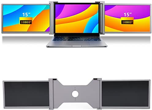 Pilipane Estensore Doppio Monitor Pieghevole FHD 1080P IPS Da 15 Pollici,Schermo Dual Extender, Design Pieghevole Supporto, Monitor Portatile Per Notebook Windows Chrome Mac(spazio grigio)