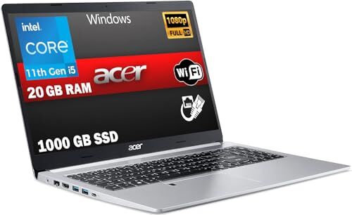 Acer Notebook Pc Portatile, Extensa 15,CPU i5-1135G7 4 Core, RAM 20 Gb SSD da 1000 Gb, 15.6" FHD IPS, Grafica Intel Iris Xe, Windows 11 Pro, pronto all'uso, gar. Italia