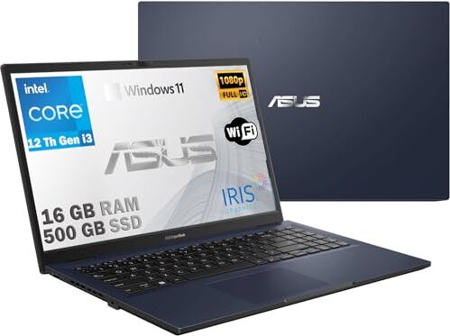 Asus notebook, pc portatile, Cpu Intel i3 di 12Th 6 Core, Ram 16 Gb, SSD Pci Nvme da 512 Gb, 15,6 FHD, wi-fi 6, 4 Usb, Bt, Intel UHD, Win 11 Pro, Libre Office, pronto All'uso Gar. Italiana