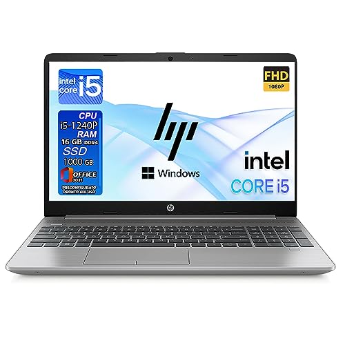 HP 250 G9, Notebook i5, Pc portatile intel core, 1240P fino a 4,40Ghz, Silver, Ram 16Gb Ddr4, SSD 1 Tb, Display 15.6" FULL HD, Windows 11 Pro, Office Pro, Laptop Pronto all'uso