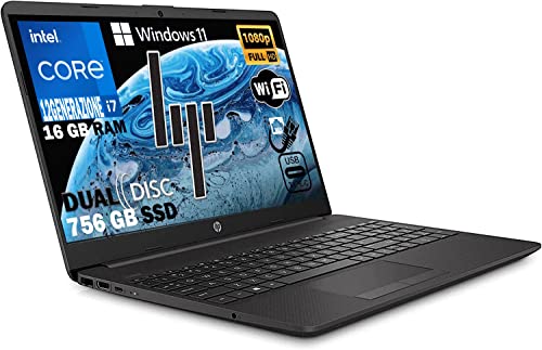 HP 250 G9 Notebook, Pc portatile Grey, Intel Core i7 1255U 12Th Gen 4,7Ghz, Ram 16Gb, SSD 756Gb, Display 15.6" Full HD, Win 11 Pro, Open Office 2021, computer pronto utilizzo