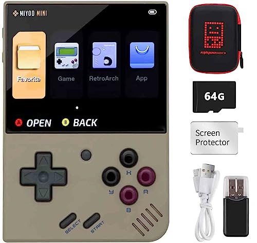 Cawevon Mini Plus, Console di gioco portatile con schermo IPS da 3,5 pollici, 640 x 480, scheda TF da 64 GB, con 10000 giochi classici, supporta la modalità hotspot Wi-Fi, con custodia
