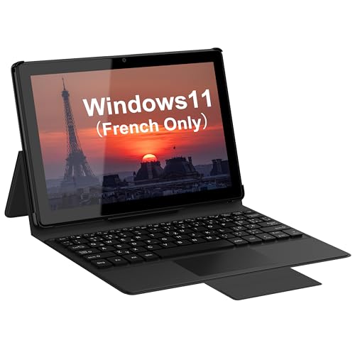 Tibuta 2 en 1 Windows 11 Tablet PC 10.1 pollici IPS 1280 x 800 Intel Celeron N4100 Dual Mode Linked Keyboard 128 G ROM (AZERTY Clavier français)