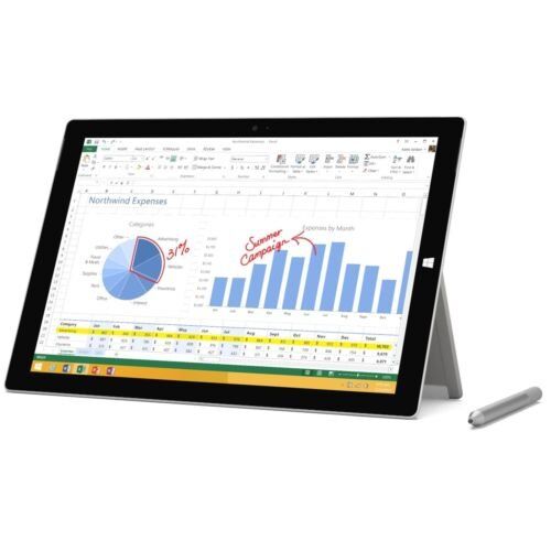 Microsoft Surface PRO 3 Tablet touchscreen da 12 pollici, Intel core i3-4020Y, 4 GB RAM, 64 GB SSD, WiFi, Bluetooth, Windows 10 Pro, inclusa superficie penna (argento)