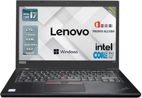 Lenovo Thinkpad, Pc portatile intel core i7 8Th, fino a 4.60 GHz, ram 16gb, ssd 512 Gb, Notebook 14 pollici, Display Full HD, wi fi, Windows 11 pro (Ricondizionato)