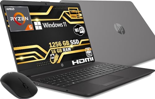 HP Notebook 2024 Ryzen 5 5500U 6 Core 4 Ghz SSHD 1256 Gb IPS Full HD 15.6" DDR4 16 Gb, Wi-fi 3 usb webcam HD Windows 11 Pro, Office Open Source, QWERTY Italia MOUSE OMAGGIO