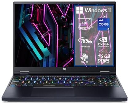 Acer Predator Helios 18 PH18-71-99R3L Notebook Gaming, Processore Intel Core i9-13900HX, RAM 16 GB DDR5, 1024 GB SSD, Display 18" WQXGA IPS 165 Hz, NVIDIA GeForce RTX 4070 8 GB GDDR6, Windows 11 Home