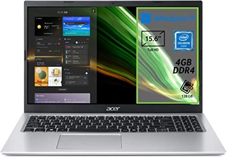 Acer Aspire 1 A115-32-C56R PC Portatile, Notebook, Processore Intel Celeron N4500, RAM 4 GB DDR4, 128 GB eMMC, Display 15.6" FHD LED LCD, Intel UHD, Microsoft 365, Windows 11 Home in S mode, Silver