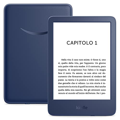 Amazon Kindle (modello 2022)   Il nostro Kindle più leggero e compatto, ora con uno schermo da 6’’ ad alta risoluzione (300 ppi) e doppio spazio di archiviazione   Con pubblicità   Blu