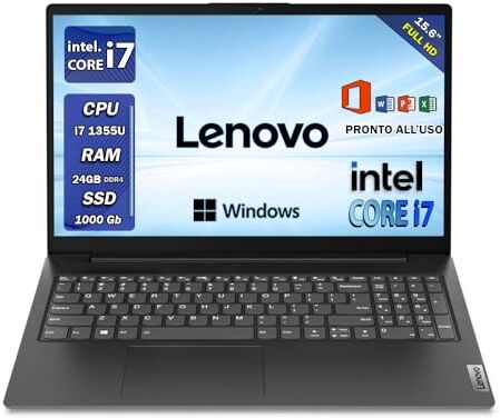 Lenovo notebook i7, Pc portatile, intel core 13 th, 24gb Ram ddr4, Display 15.6 Full Hd, SSD 1 TB, Wi fi, Bt, Windows 11 Pro, Office Pro, Laptop i7