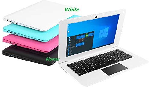 Bigmachine Windows 10 Computer portatile mini 10.1 pollici 32GB ultra sottile e leggero Netbook Intel Quad Core CPU PC HDMI WiFi USB Netflix YouTube (Bianco)