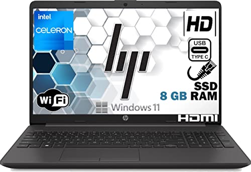 HP 250 G9 Notebook Portatile, RAM 8 Gb DDR4, Ssd M2 256GB Display HD 15.6", Intel Celeron 2 Core fino a 2,8 GHz, Wi-fi, 3 usb, webcam HD, Win 11 Pro 64 bit, Libre office, pronto All'uso