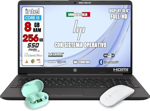 HP Notebook NUOVO • Processore intel i5 velocita fino a 4,3 ghz • Monitor 15.6" Full HD • SSD 256GB • Ram 8GB • Ingresso LAN, HDMI, USB • Sistema operativo WIN 11 PRO e Libre Office • PRONTO ALL'USO