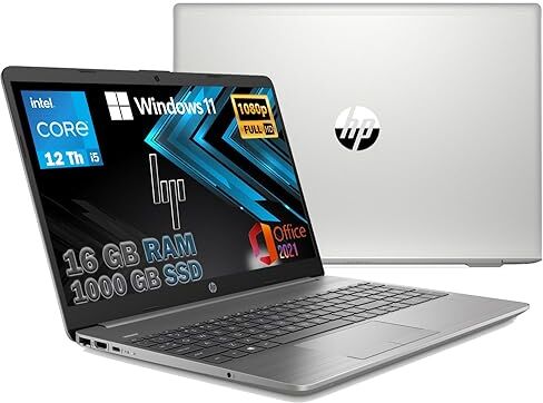 HP Notebook 250 G9, Pc portatile Silver, Intel Core i5 12Th Gen 4,4Ghz, Ram 16Gb, SSD M2 1Tb, Display 15.6" Full HD, Win 11 Pro, Office Pro 2021,Tastiera Retroilluminata Fingerprint, 8D4R1ES#16/1000