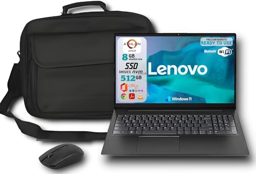 Lenovo Notebook V15 G4-15.6" FHD, AMD Athlon Silver 7120U, 8 GB RAM, 512 GB SSD, Windows 11 Professional, Office Pro Plus 2021 Preattivato, Borsa e Mouse IN OMAGGIO