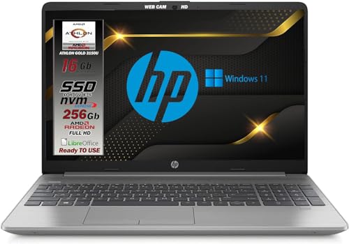 HP 255 G9 Silver Notebook Portatile, SSD NVME 256GB, RAM DA 16GB, Display FullHD 15.6", Amd A9 Gold 3150U fino a 3,3 GHz, Libre Office, Wi-fi, 3 usb, webcam HD, Win11 Pro, Pronto All'uso, Gar. IT