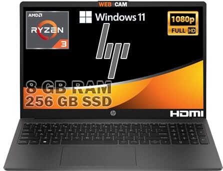 HP 255 G10 notebook portatile, Ram 8gb ddr4, SSD Nvme 256 GB,Display Full Hd 15.6",Cpu Amd Ryzen 3 7320U, 4 Core 4,1Ghz, Wi-fi, 3 usb, Windows 11 pro, Libre office,pronto all'uso