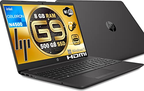 HP 250 G9 Notebook Portatile, RAM 8 Gb DDR4, Ssd Nvme 500GB Display HD 15.6", Intel Celeron 2 Core fino a 2,8 GHz, Wi-fi, 3 usb, webcam HD, Win 11 Pro 64 bit, Libre office, pronto All'uso, Gar Italia