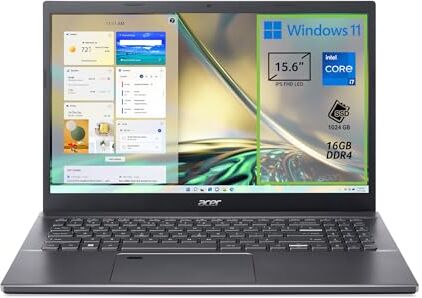 Acer Aspire 5 A515-57-701Q PC Portatile, Notebook, Processore Intel Core i7-12650H, RAM 16 GB DDR4, 1024 GB PCIe NVMe SSD, Display 15.6" IPS FHD LED LCD, Scheda Grafica Intel UHD, Windows 11 Home