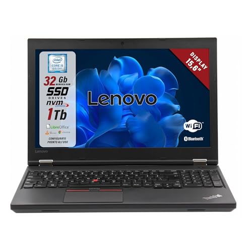 Lenovo ThinkPad, Pc portatile Intel Core i5-6th Pronto All'uso con Pacchetto Libre, Notebook Con Display HD da 15,6", Ram 32Gb, SSD 1Tb, W10 (Ricondizionato)