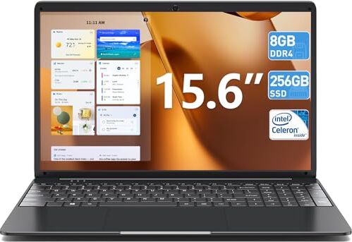 SGIN Computer portatile da 15,6 pollici, 8 GB RAM 256 GB SSD Notebook, Celeron Quad-Core,1366 x 768, 2.4/5.0G WiFi, Bluetooth 4.2, Supporta memoria espandibile 512 GB TF, M15PRO