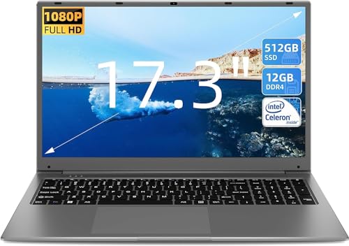 SGIN Laptop 17 Pollici Windows 11 Home 12GB RAM 512GB SSD ROM Laptop Celeron N5095 5000mAh HD IPS, 2x USB 3.0