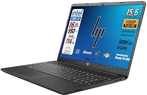 HP 250 G9, Pc portatile notebook, Display Full HD da 15,6", cpu Intel i3 di 12Th, ram da 16 Gb, SSHD 756 Gb, Windows 11 Pro, computer portatile, Layout Italiano, pronto all'uso