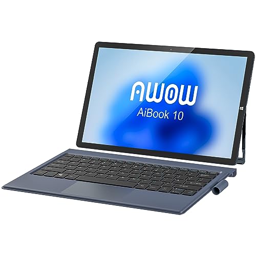 AWOW 10.1'' Tablet PC Windows11 mit Intel Celeron N4120, 8GB LPDDR4, 256GB eMMC, Touchscreen und Abnehmbarer Italian QWERTY-Tastatur 2-in-1 Mini Laptop